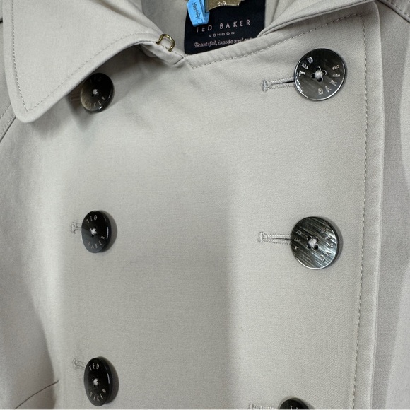 Ted Baker London Beige Trench Coat Size 2 Double Breasted Floral Lined Jacket - Picture 6 of 15